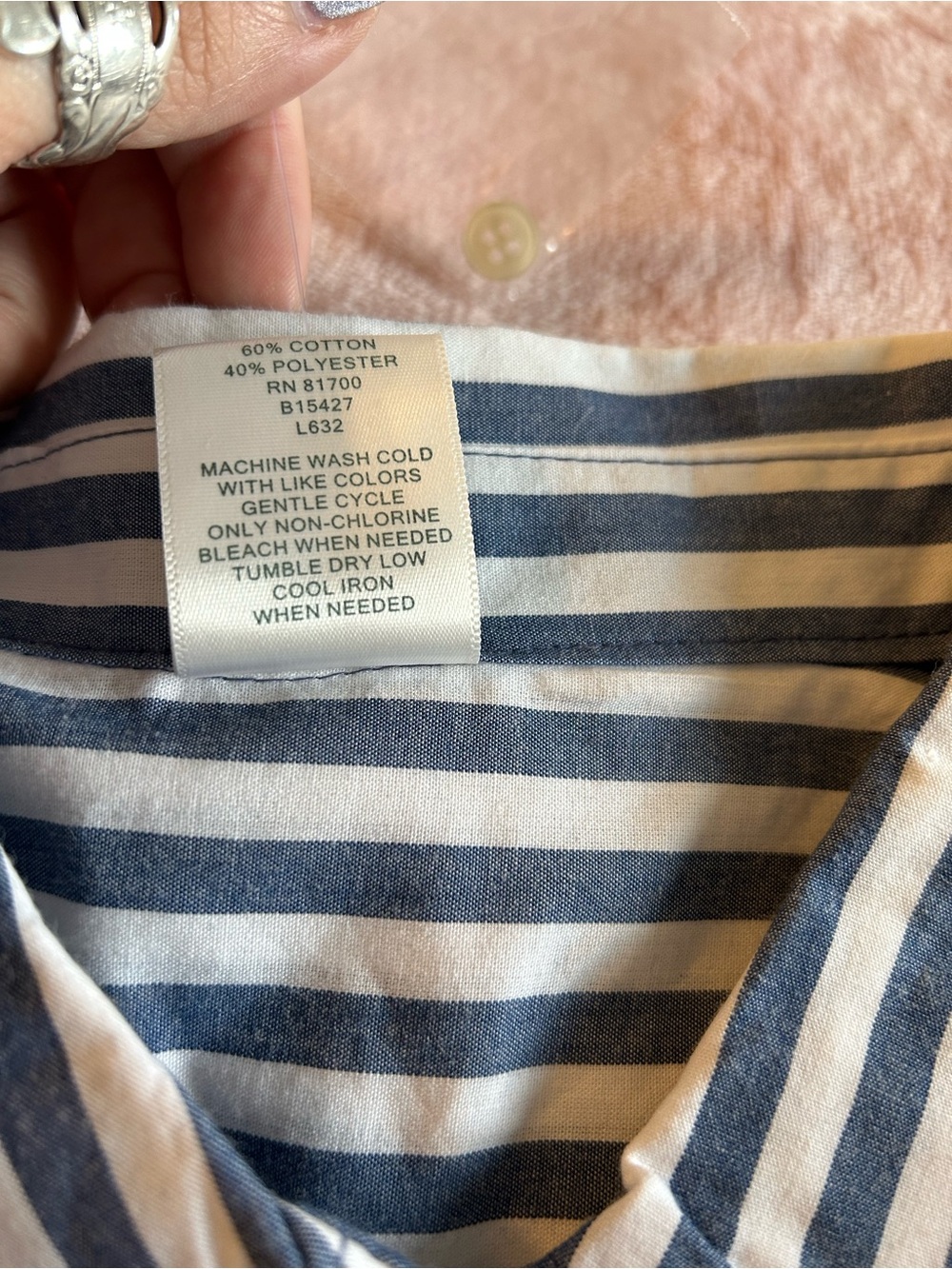 Blair blue and white striped 3/4 sleeve button down cotton blend top size L - Picture 7 of 9